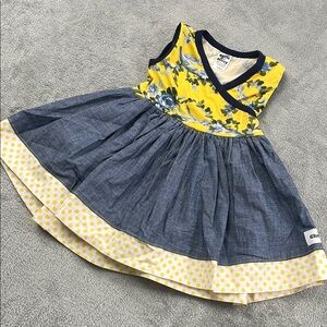 Chris n Missy 2 Yellow and Blue Floral Chambray Polka Dot Casual Dress USA Made